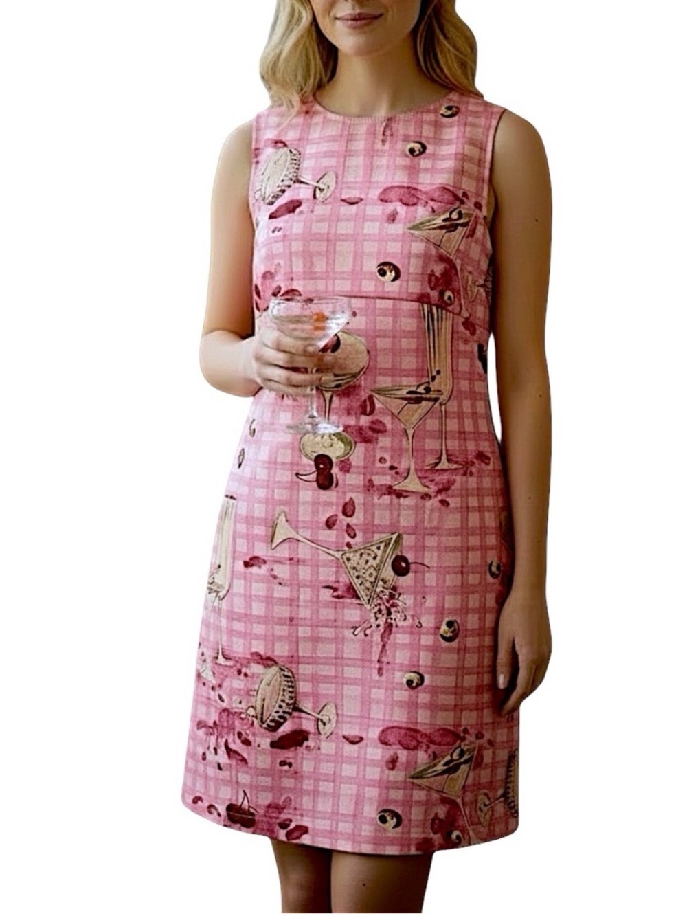 Urban Outfitters Retro 60’s Pink Gingham Martini Cocktail Print Shift Dress XS